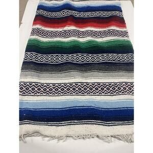 Rainbow Stripe Serape Mexican Blanket Rug / Vintage Southwestern Decor 80x53